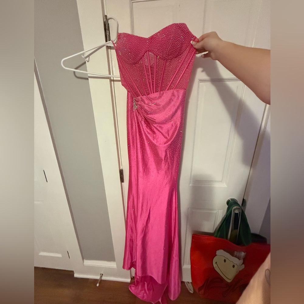 Gorgeous Gold Mermaid Strapless Long
Beaded Prom Dress With High Slit